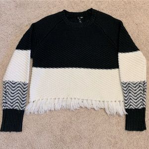 Aqua chunky knit crop fringe sweater | Medium